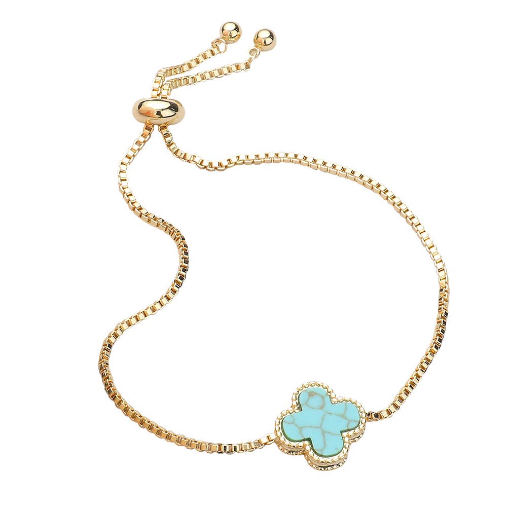 Natural Stone Quatrefoil Cluster Pointed Adjustable Bracelet: Green