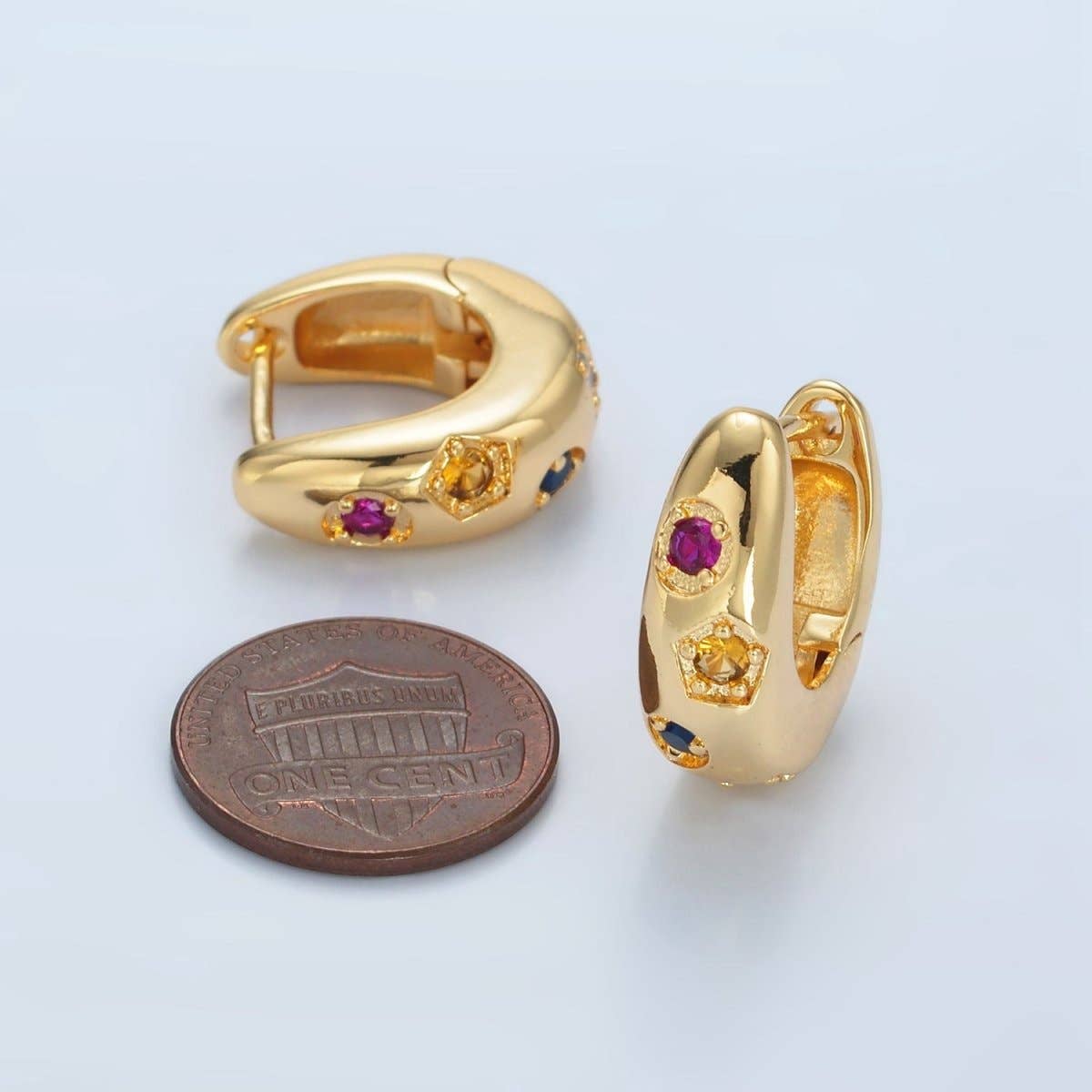 24K Gold Filled 20mm Multicolor Geometric CZ Huggie Earrings | AD757