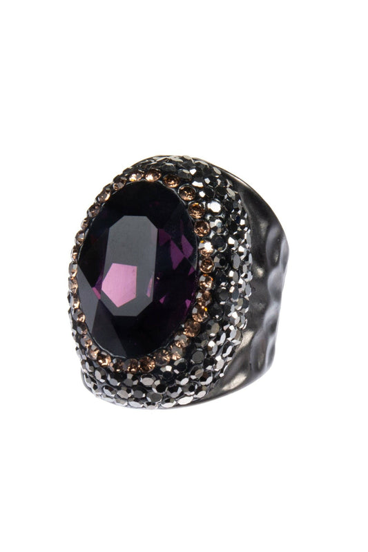 Glass Rhinestone Alloy Rings R2543-Purple: Black