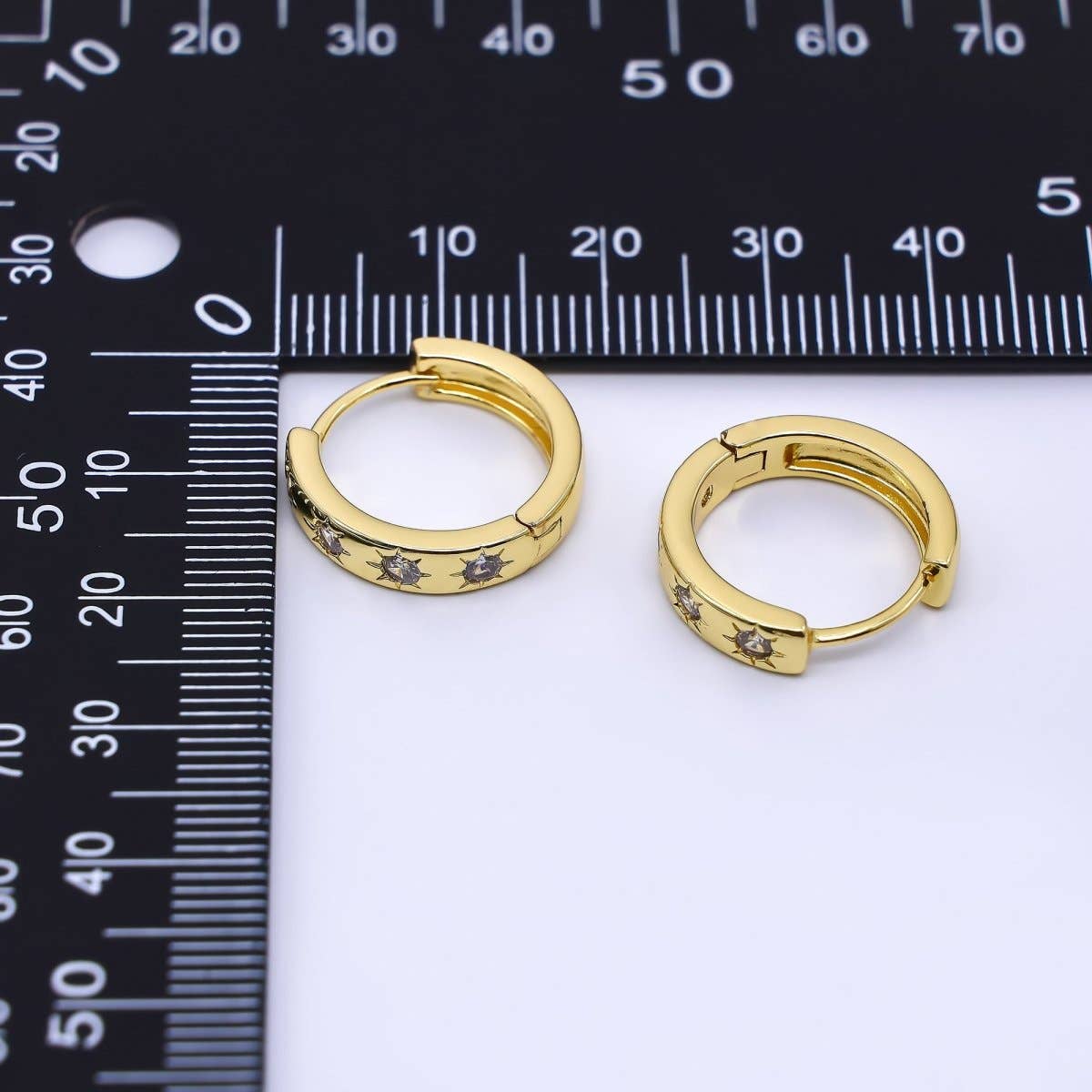 24K Gold Filled Clear CZ Sun Celestial Jewelry Hinged Hoops Earrings | AD-515