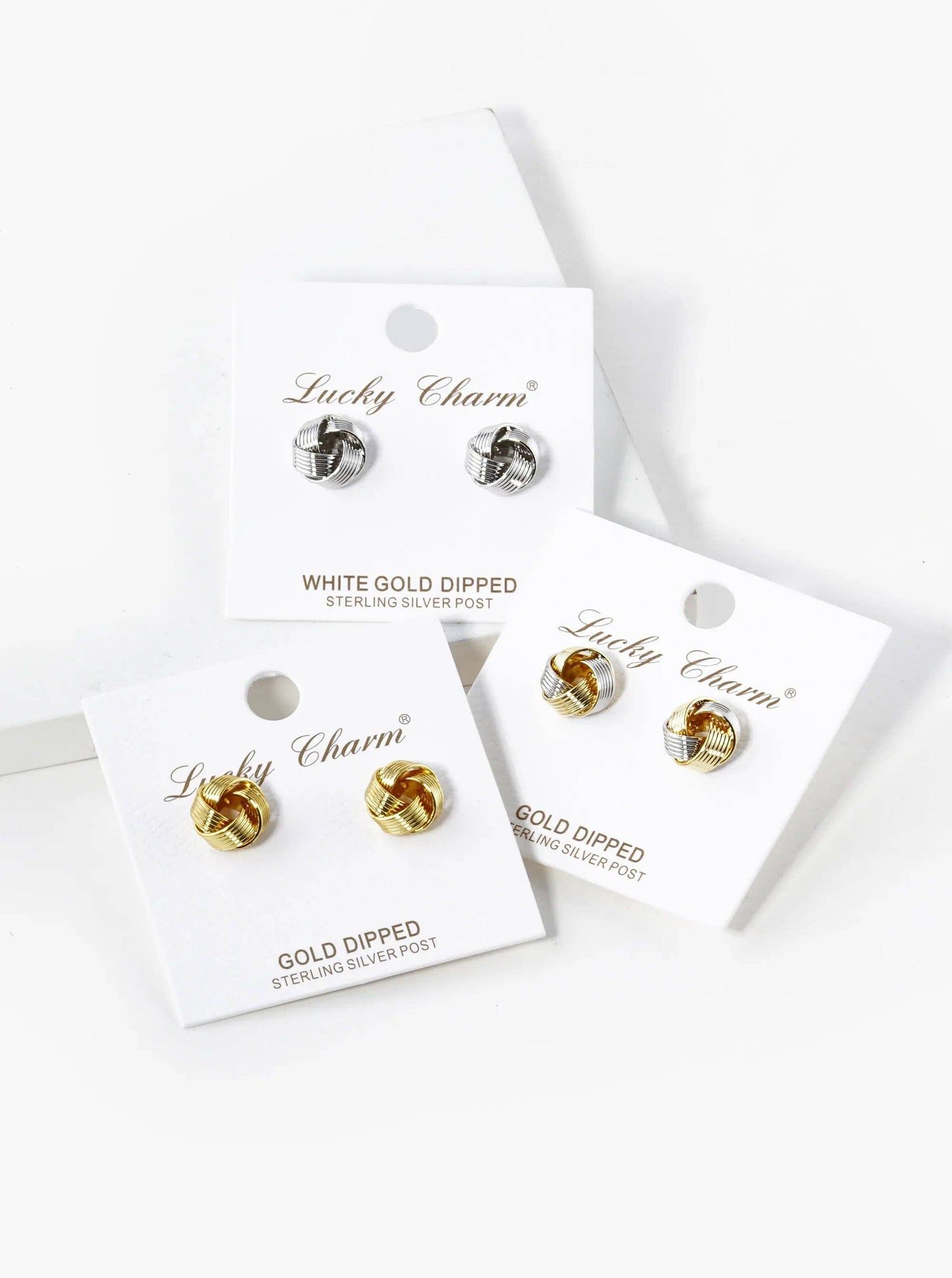 18K Gold Dipped Textured 10Mm Love Knot Stud Earrings: Two-Tone