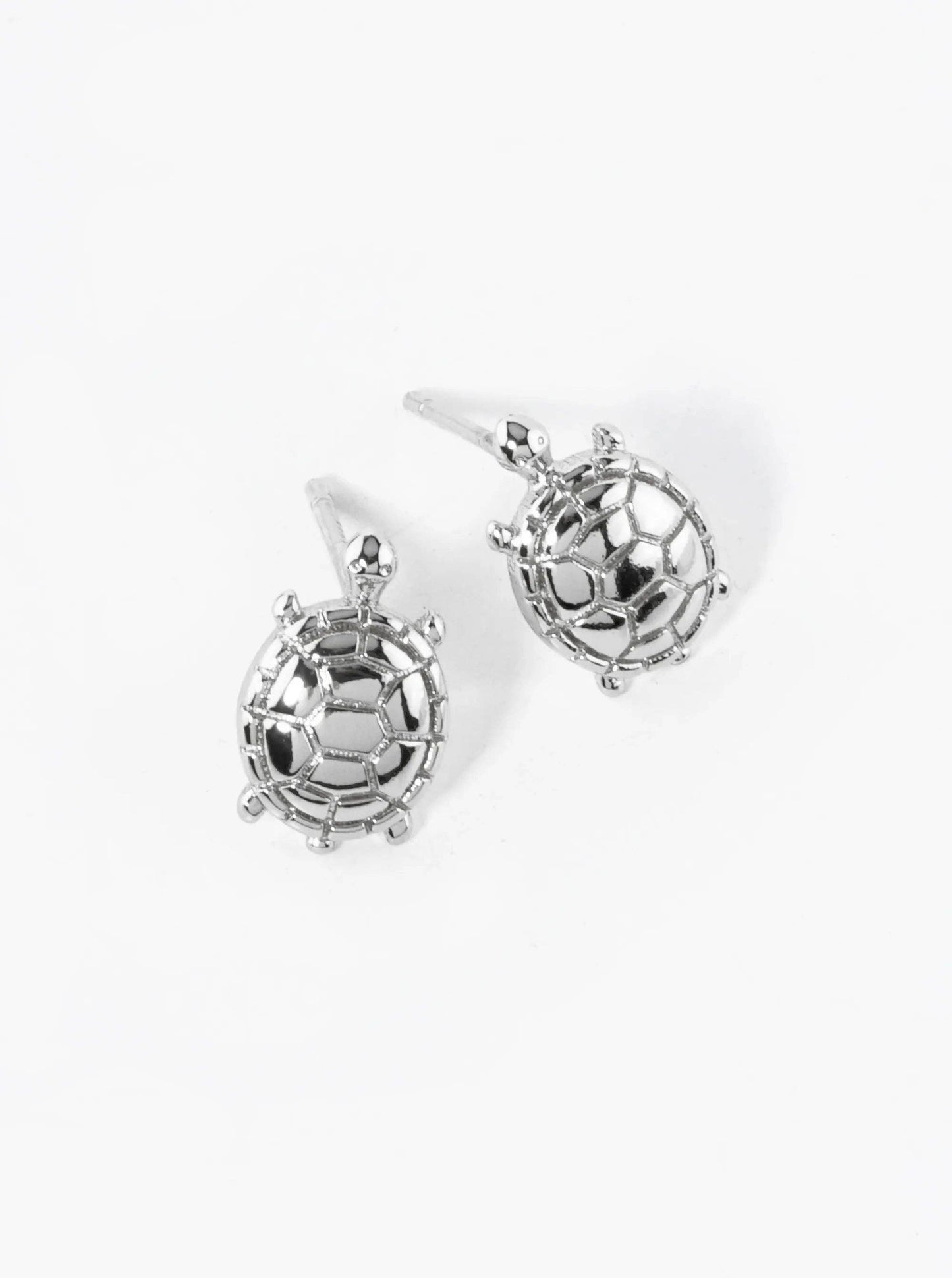 White Gold Dipped Textured 11mm Turtle Stud Earrings: Gold