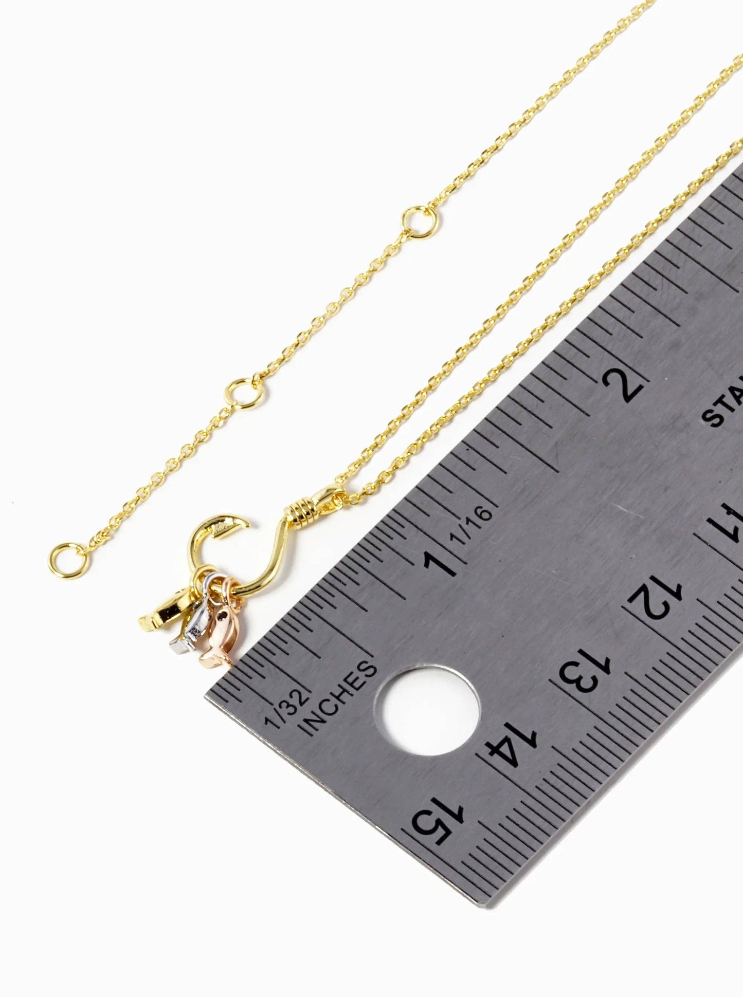 18K Gold Dipped Three Fish With A Hook Pendant Necklace: Rhodium