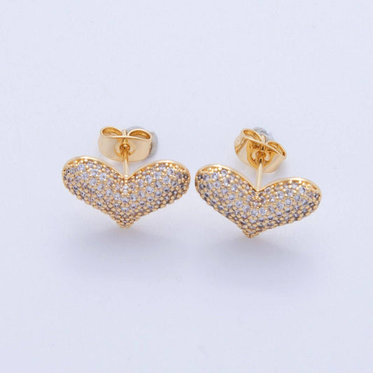 18K Gold Filled Micro Paved CZ Heart Stud Earrings | AI348