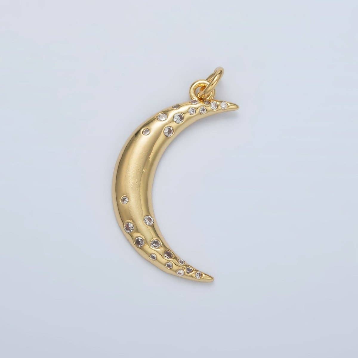24K Gold Filled Clear CZ Dotted Celestial Crescent Moon Charm | E002