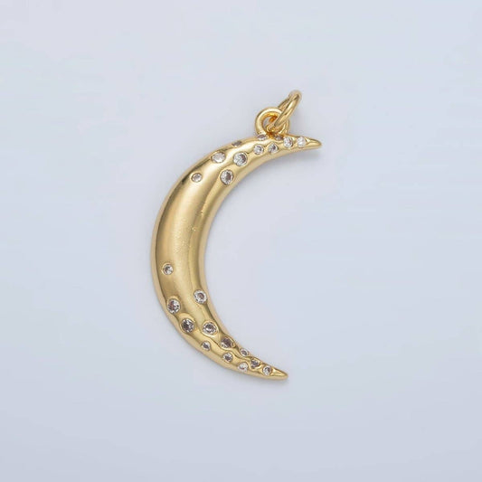 24K Gold Filled Clear CZ Dotted Celestial Crescent Moon Charm | E002