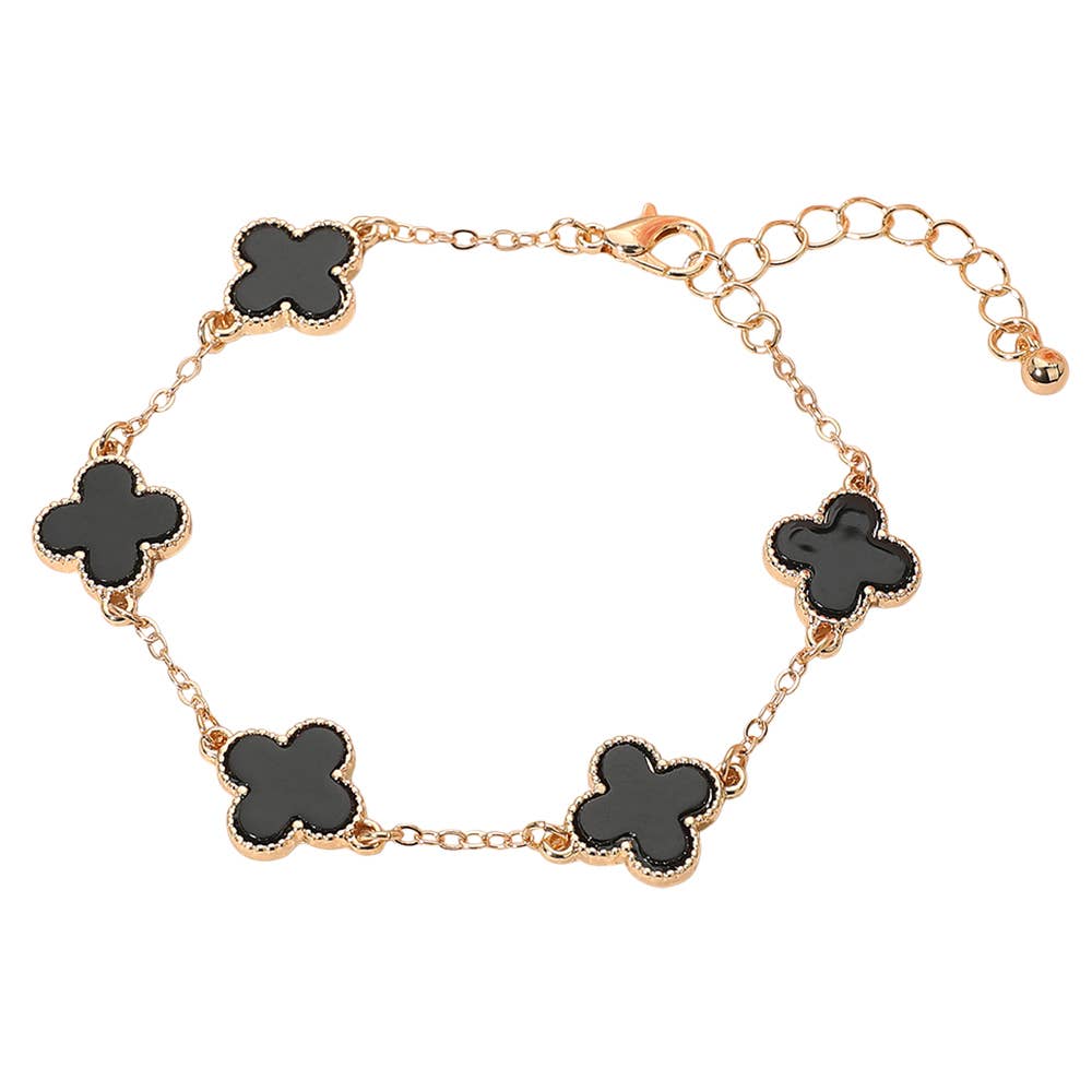 Gold Dipped Quatrefoil Link Chain Bracelet: Gold,White