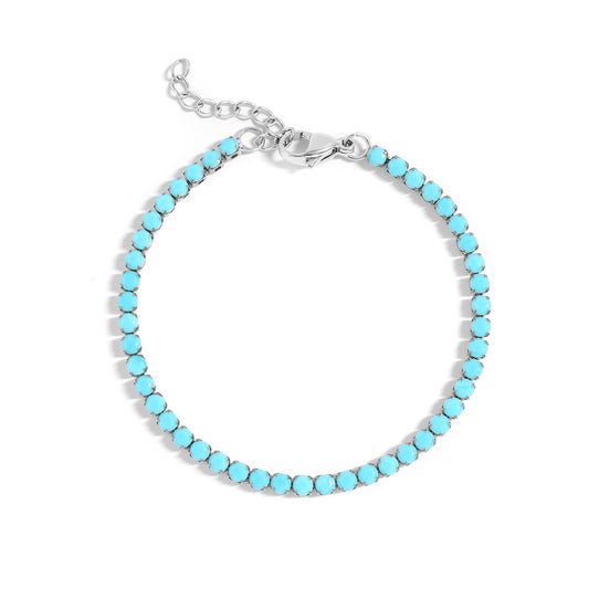 Stainless Steel Turquoise Rhinestone Tennis Chain Bracelet: 6.5"+1" / 3mm