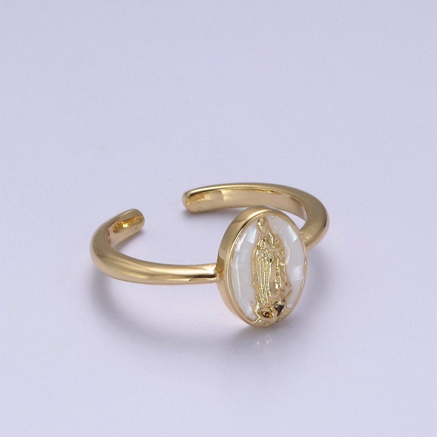 Gold Virgin Mary Ring | Religious Jewelry | Lady Guadalupe R: White