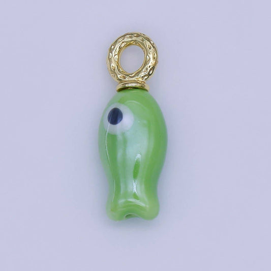 24K Gold Filled 30mm Enamel Fish Sea Animal Ceramic Drop Charm | X794 - X801: Light Green