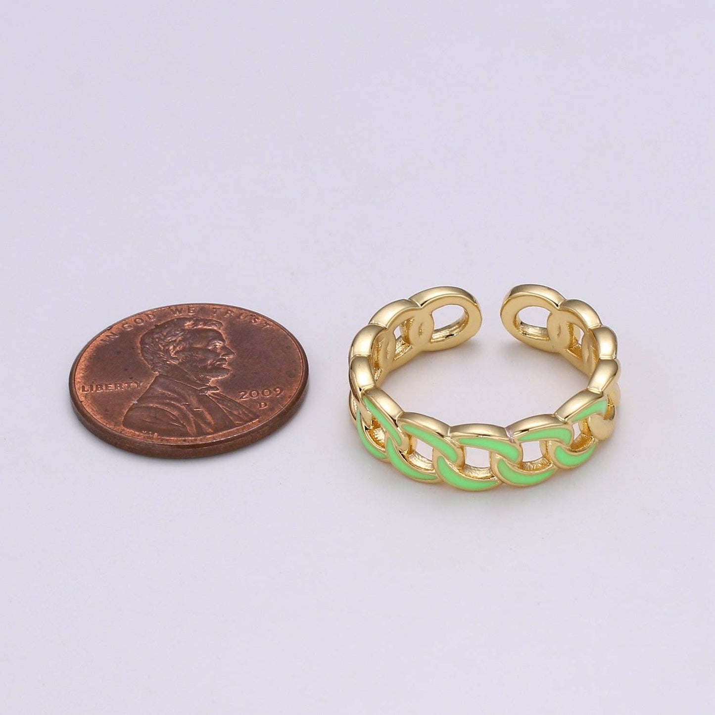 1x Enamel Gold Curb Chain Ring, Statement Ring, Chunky Link Chain Ring, Stackable Ring Thick Gold Ring Open Gold Ring gift for her: White