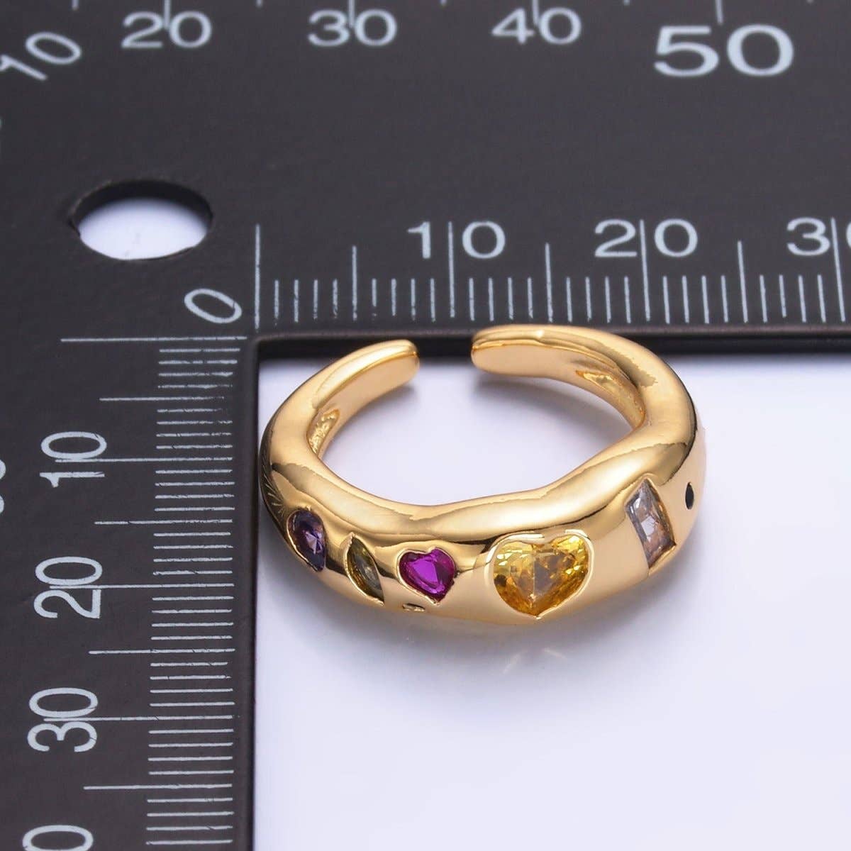 24K Gold Filled Multicolor Geometric CZ Ring in Gold & Silver | O740 O743: Yellow Gold