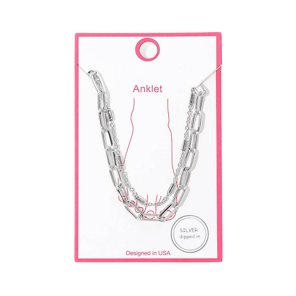Gold Dipped Bar Paperclip Layered Chain Anklet: Gold