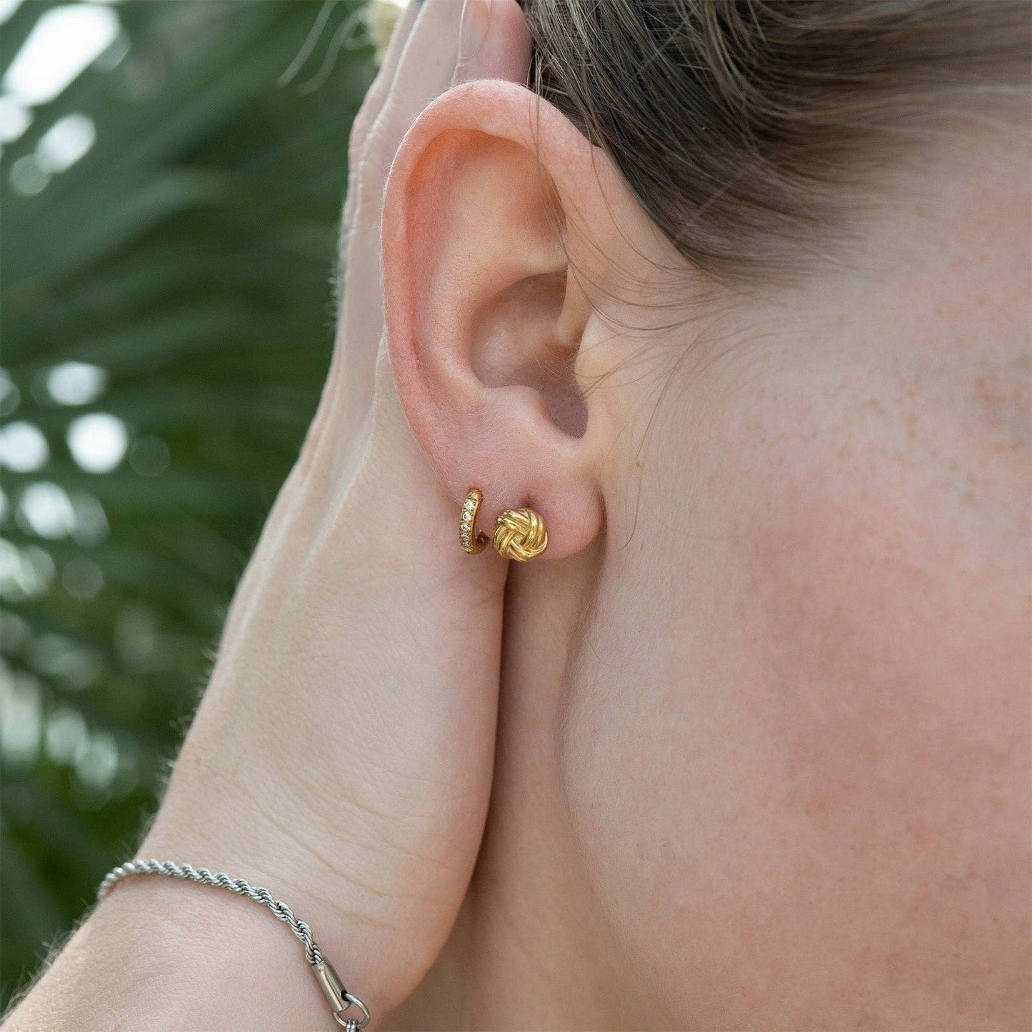 18K Gold PVD Stainless Steel CZ Mini Huggie Earrings: Gold