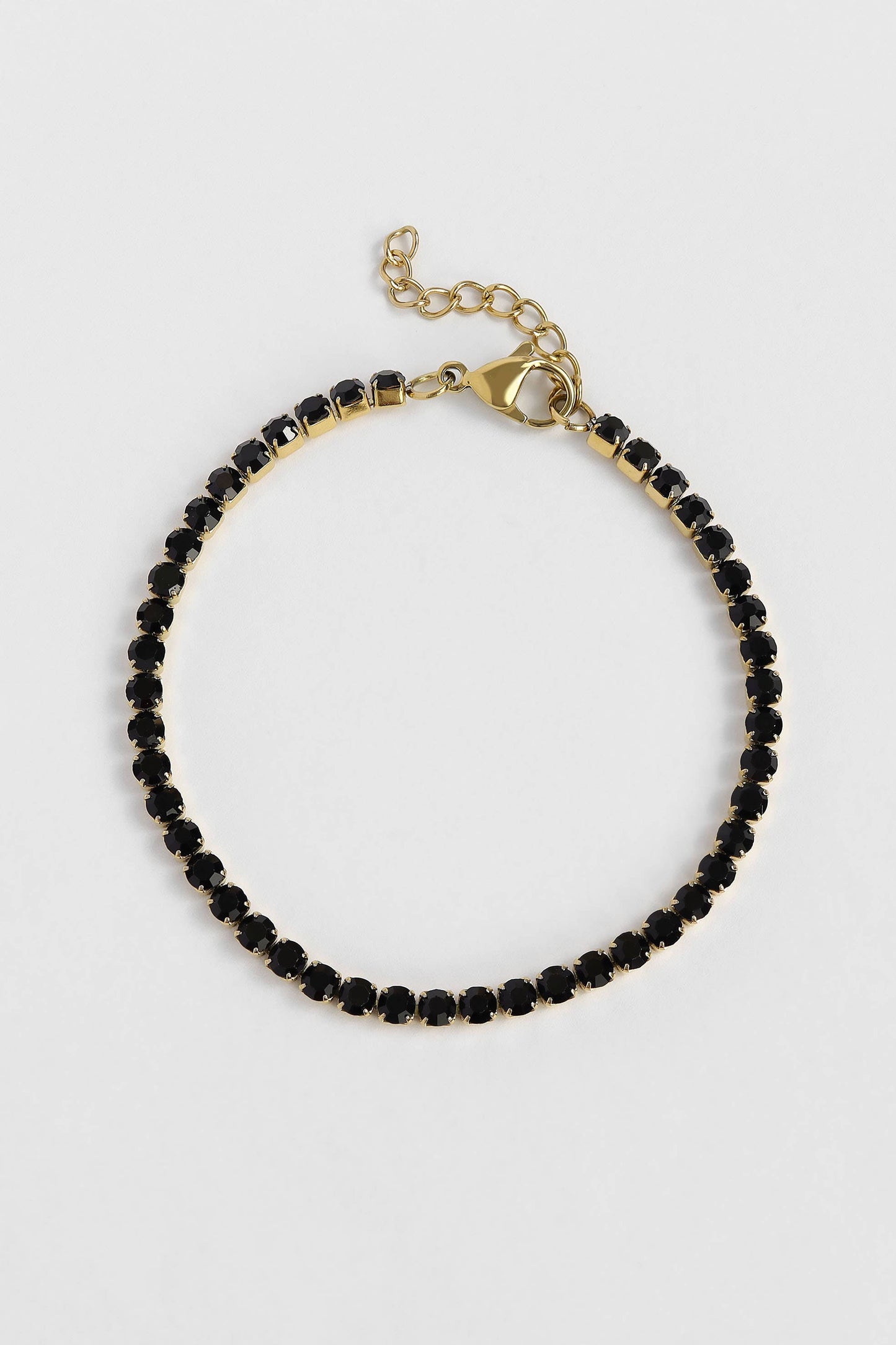 18K Gold PVD Jet Black Tennis Chain Bracelet / Anklet: 7.5"+1" / 3mm
