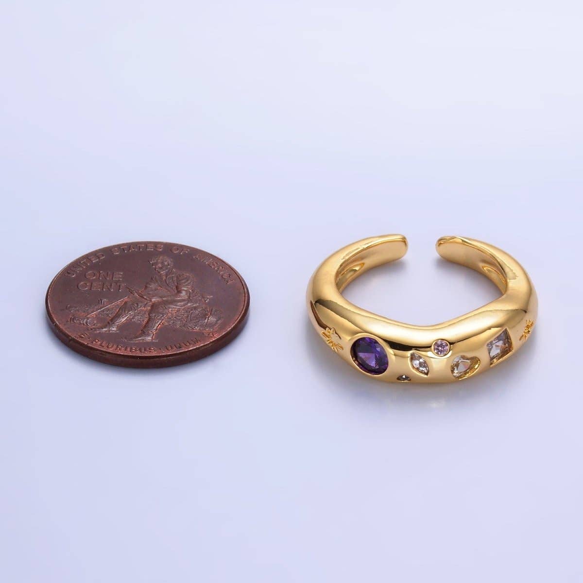 24K Gold Filled Purple CZ Abstract Celestial Galaxy North Star Ring | O671