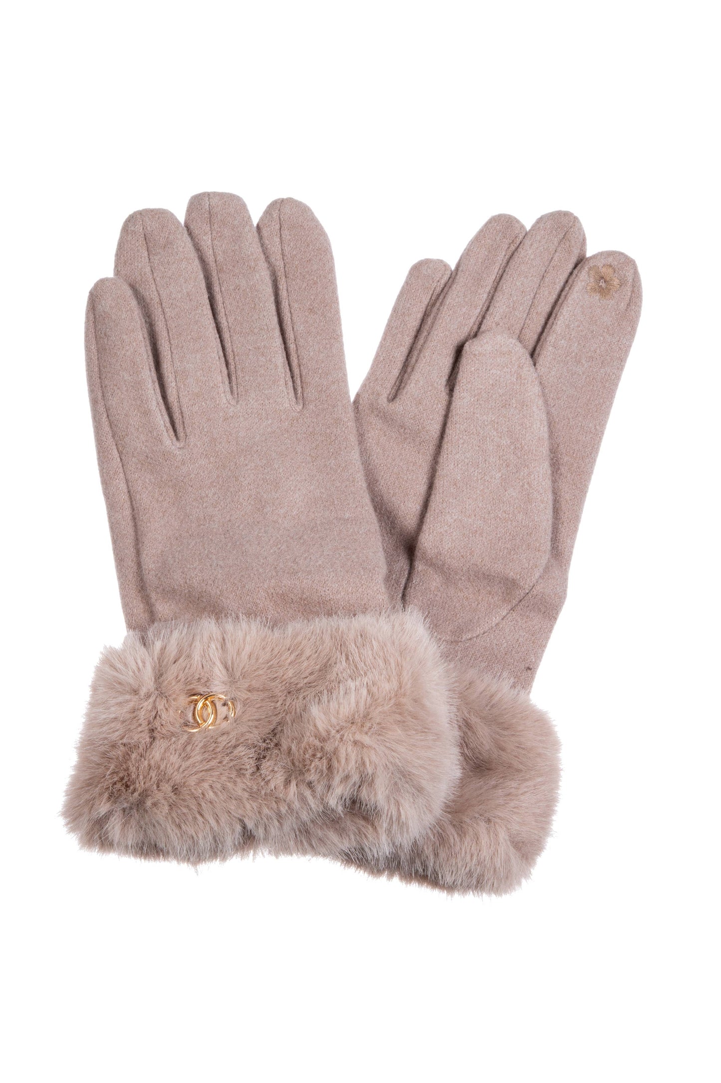 Faux Fur Touch Screen Gloves : Black
