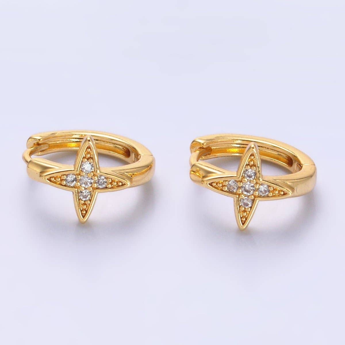 24K Gold Filled Celestial Star Micro Paved CZ Huggie Earrings | AD010