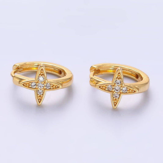 24K Gold Filled Celestial Star Micro Paved CZ Huggie Earrings | AD010
