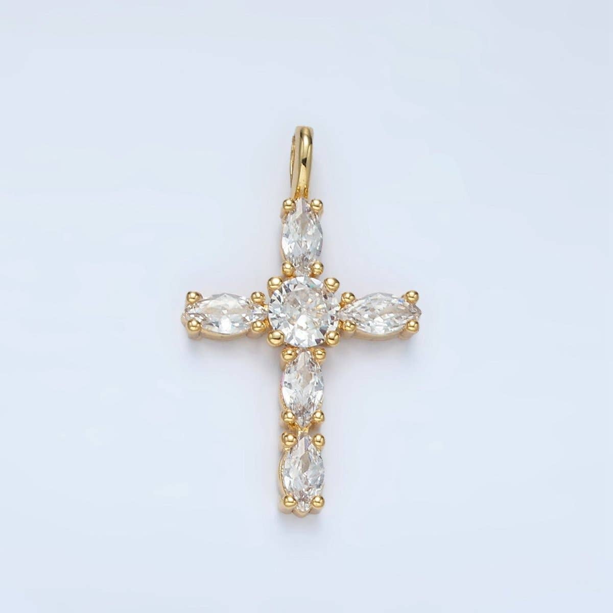 24K Gold Filled Pink, Clear Marquise CZ Cross Pendant | AA1367: Clear