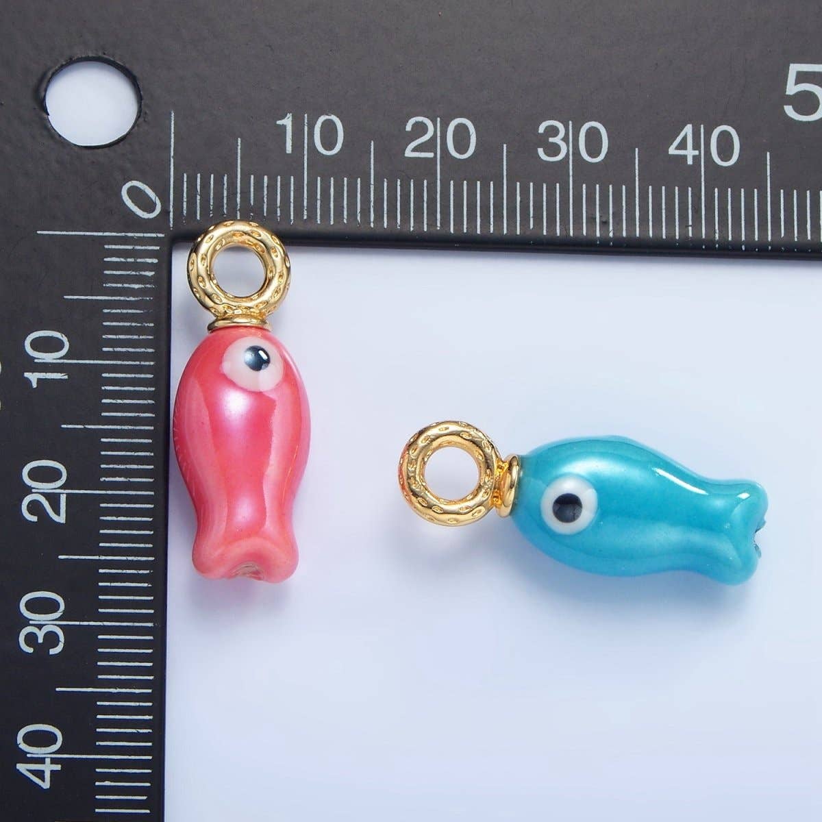 24K Gold Filled 30mm Enamel Fish Sea Animal Ceramic Drop Charm | X794 - X801: Light Green