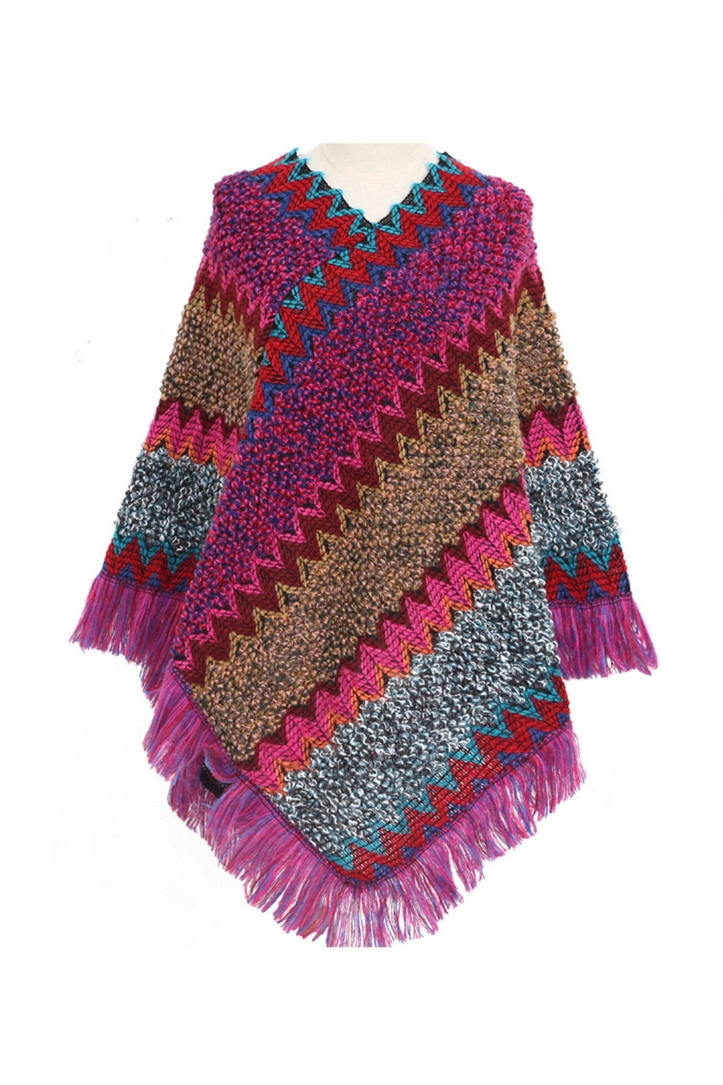 Knitted Tassel Shawl S0097: Rose Red