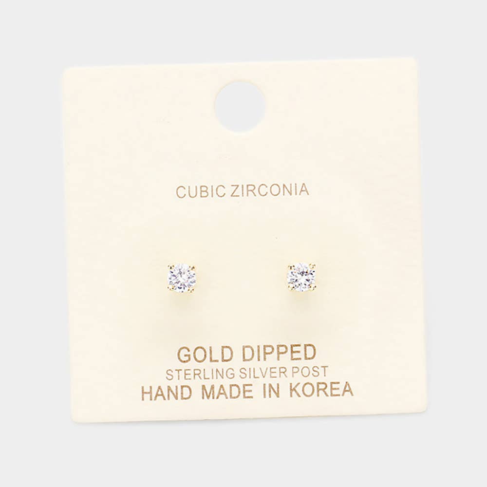 Gold Dipped 4mm Cubic Zirconia Square/Round Stud Earrings: Square Silver