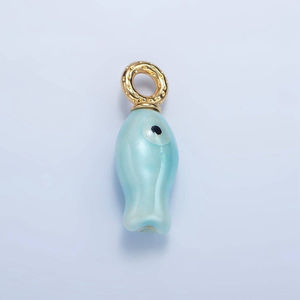 24K Gold Filled 30mm Enamel Fish Sea Animal Ceramic Drop Charm | X794 - X801: Light Green