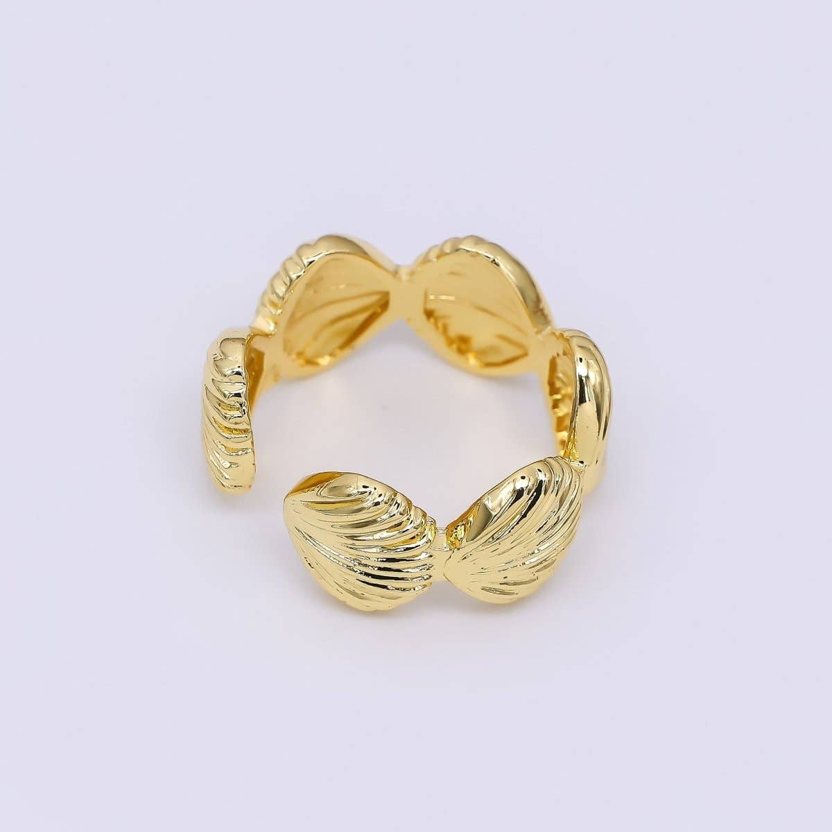 24K Gold Filled Linked Sea Clam Shell Adjustable Open Ring | O1462