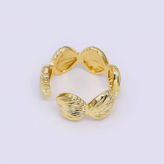 24K Gold Filled Linked Sea Clam Shell Adjustable Open Ring | O1462