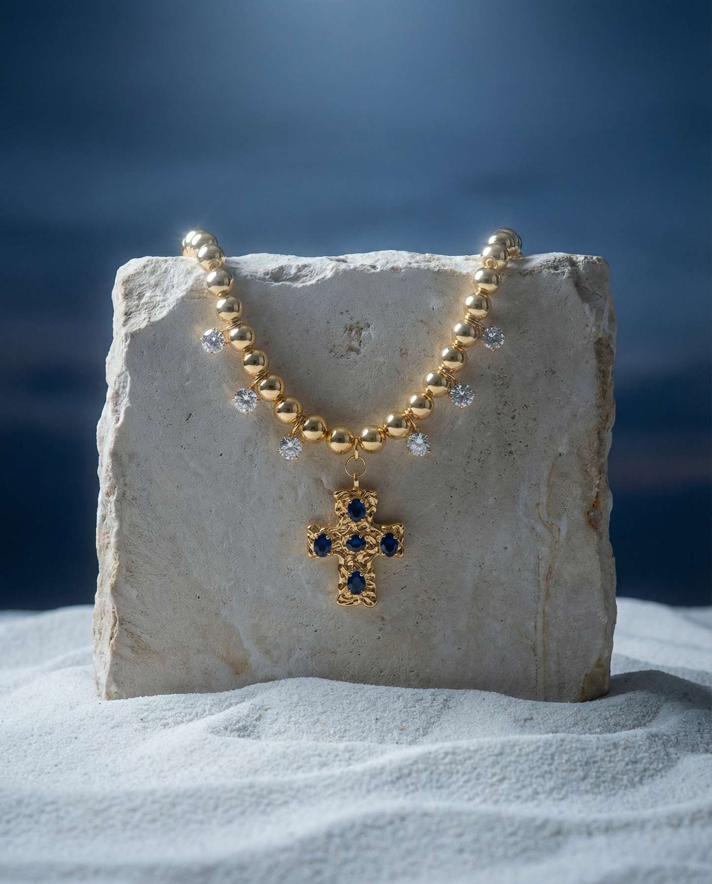 Statement Chunky Cross Necklace: Blue