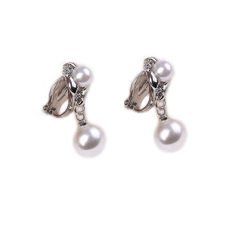 Pearl Alloy Clip On Earrings E8294: Silver