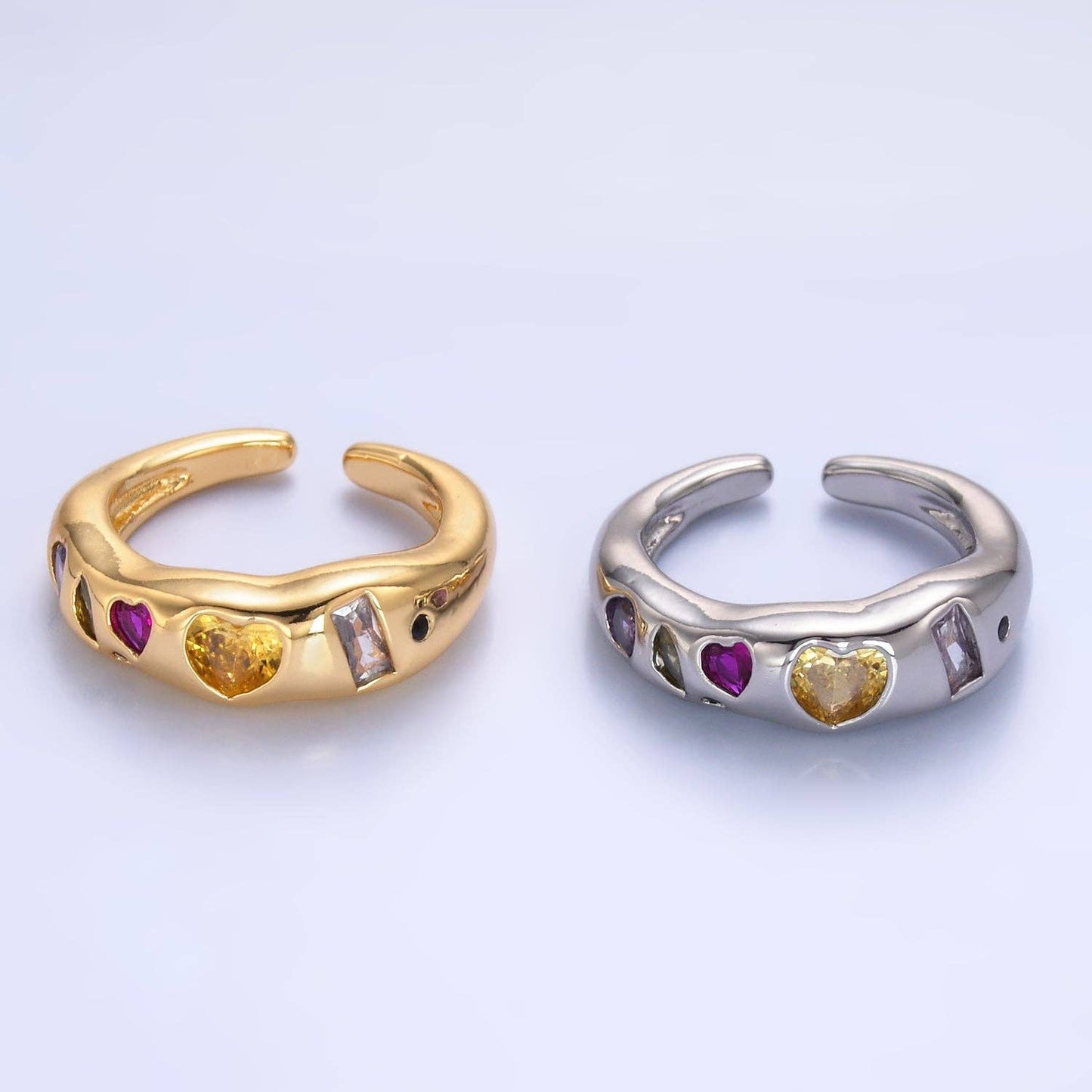 24K Gold Filled Multicolor Geometric CZ Ring in Gold & Silver | O740 O743: Yellow Gold