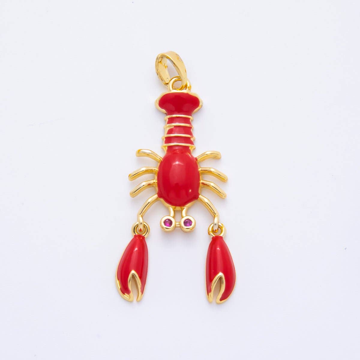 18K Gold Filled 39mm Red, Purple, Green Enamel CZ Crustacean Lobster Pendant | AH798 AH799: Red