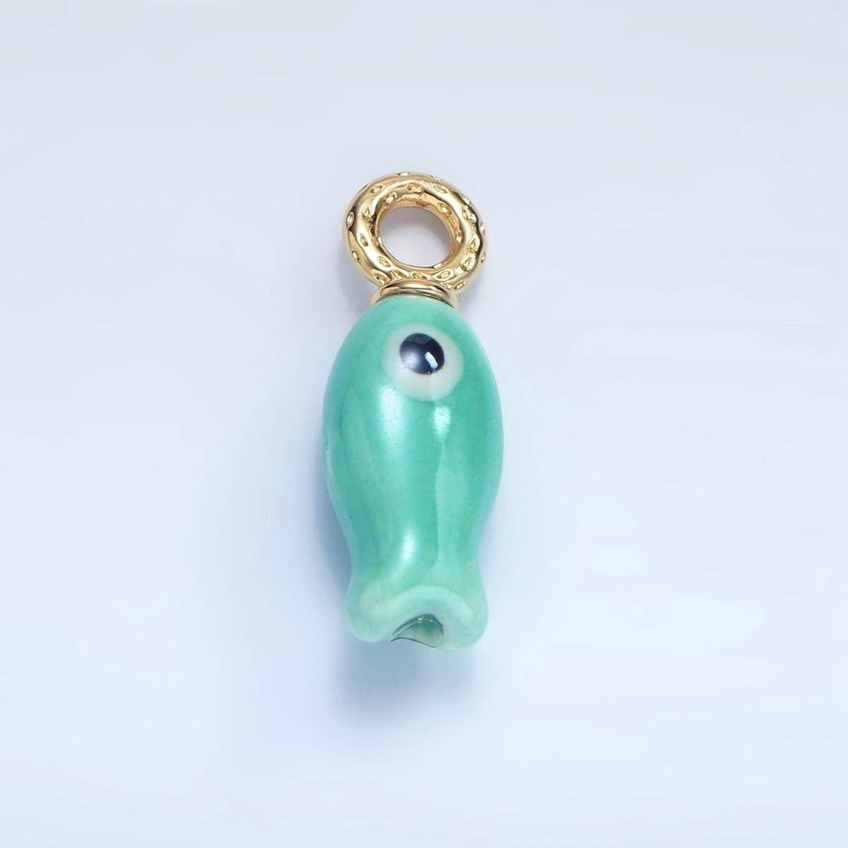 24K Gold Filled 30mm Enamel Fish Sea Animal Ceramic Drop Charm | X794 - X801: Blue