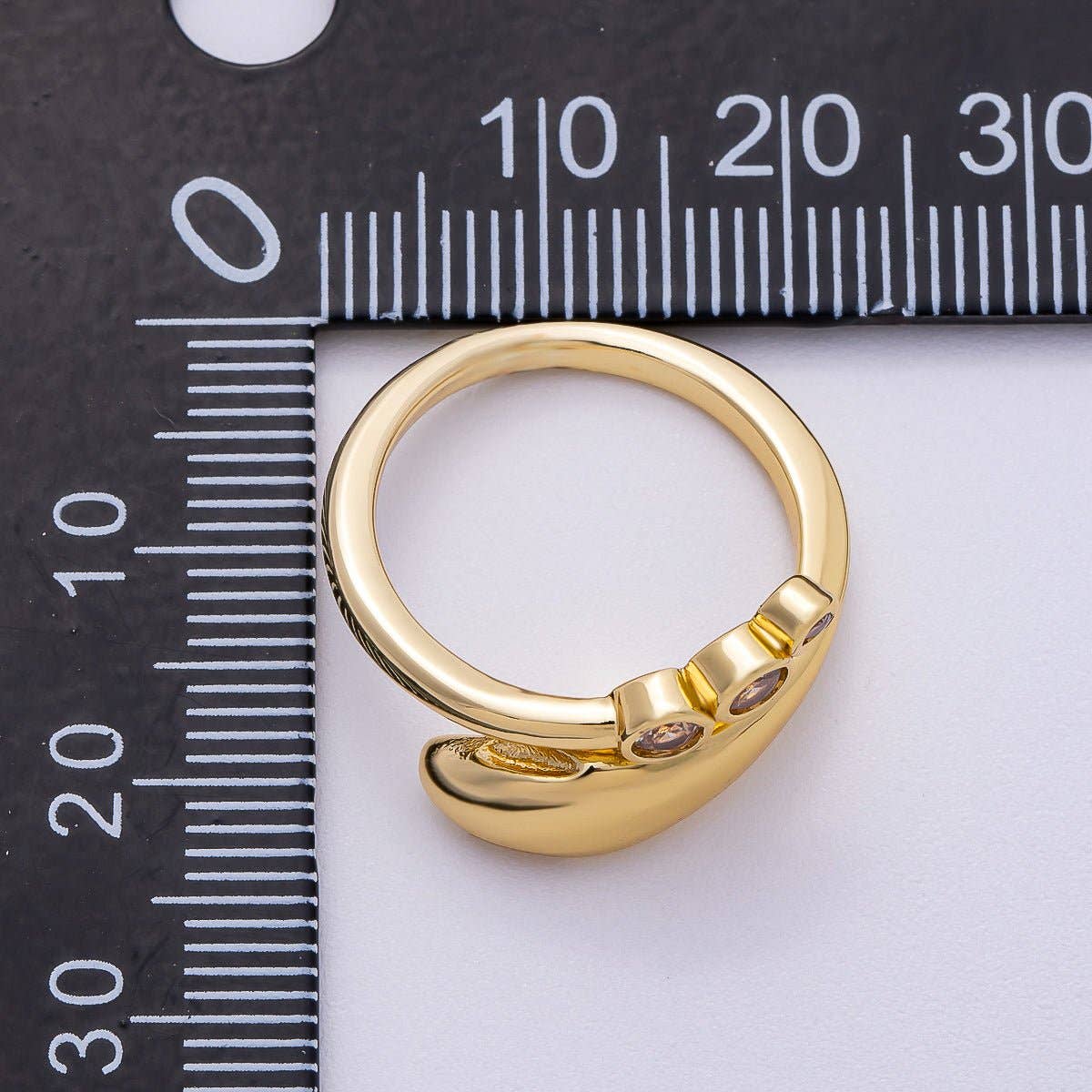 16K Gold Filled Triple CZ Dotted Round Dome Wrap Ring | Rings-00065