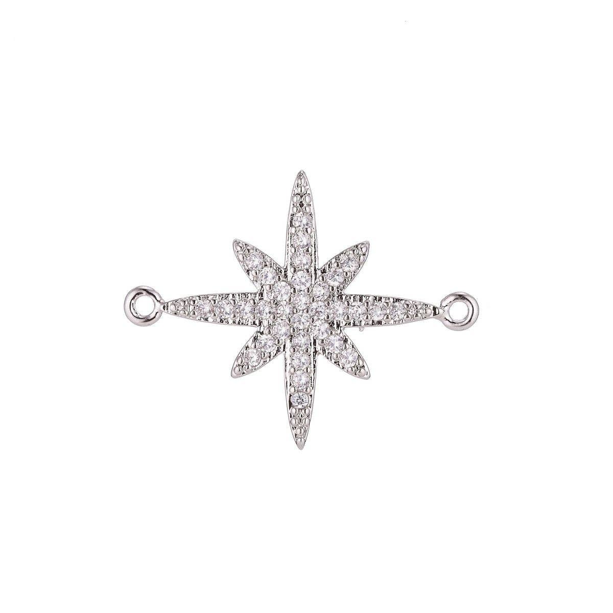 On Sale! CLEARANCE! Silver, Black, 18K Gold Filled Elegant Shooting Star Cubic Zirconia Bracelet Charm Bead Finding CONNECTOR For Jewelry Making | F-065: Silver