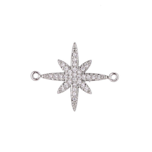 On Sale! CLEARANCE! Silver, Black, 18K Gold Filled Elegant Shooting Star Cubic Zirconia Bracelet Charm Bead Finding CONNECTOR For Jewelry Making | F-065: Silver