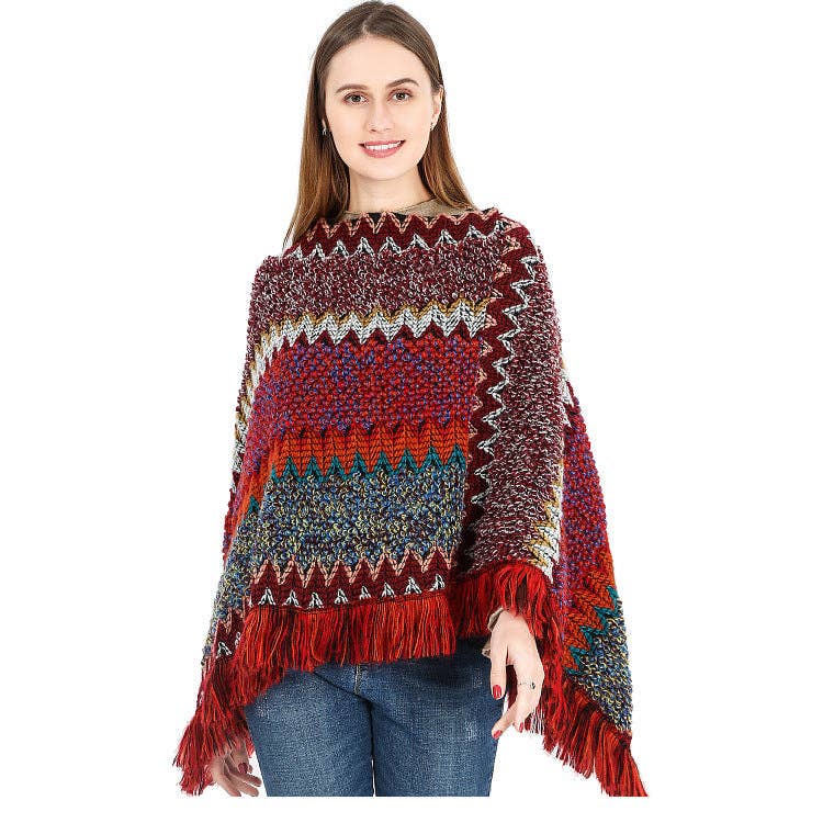 Knitted Tassel Shawl S0097: Green