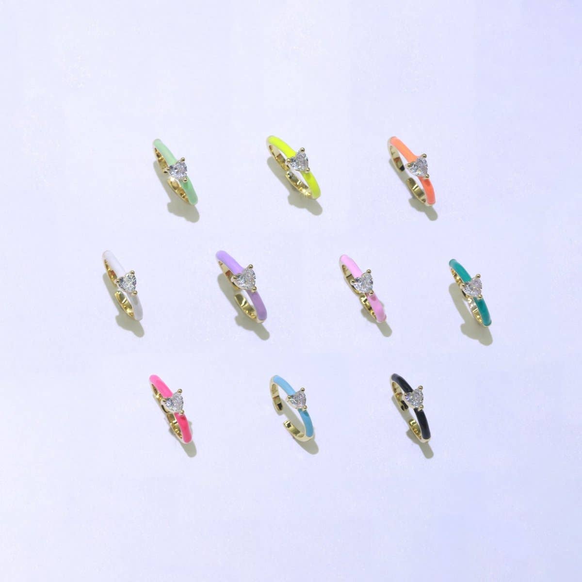 Heart Cz Ring Adjustable Gold Ring, Colorful Pastel Enamel Ring, Stackable Ring Black White Pink blue Green Ring for Women O-910~O-919: Blue