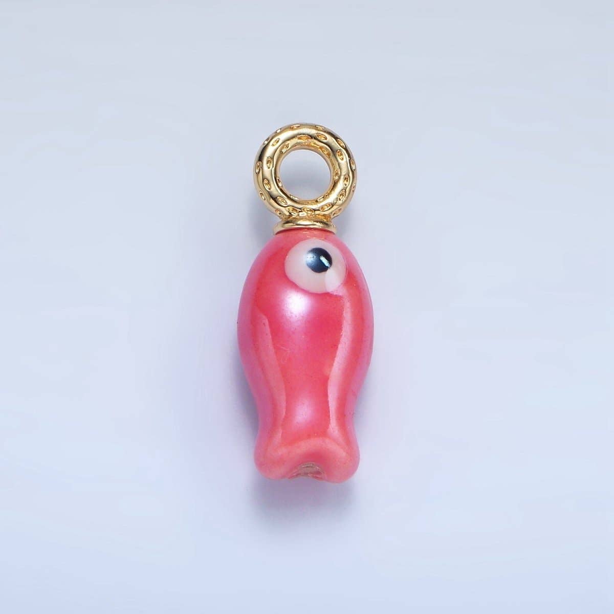 24K Gold Filled 30mm Enamel Fish Sea Animal Ceramic Drop Charm | X794 - X801: Light Green
