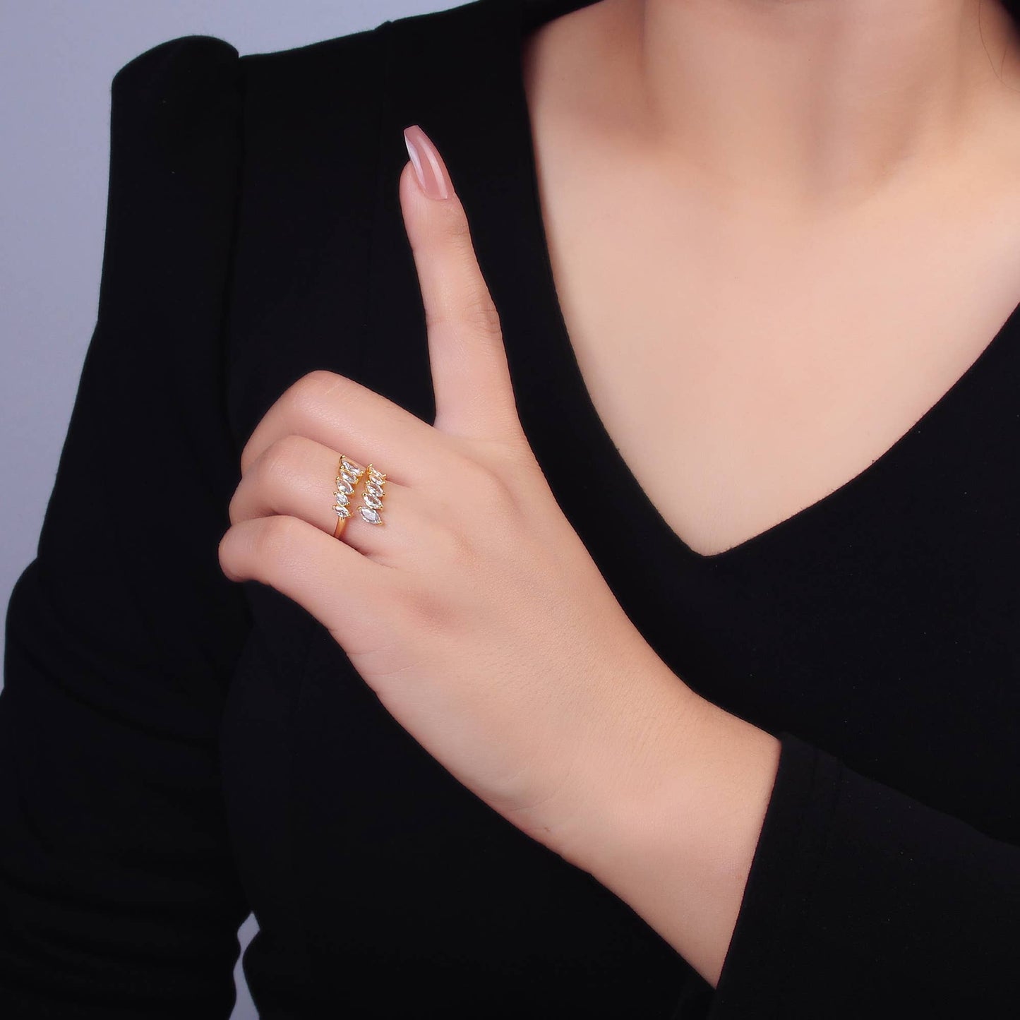 Dainty Clear Marquise CZ Gold Adjustable Ring