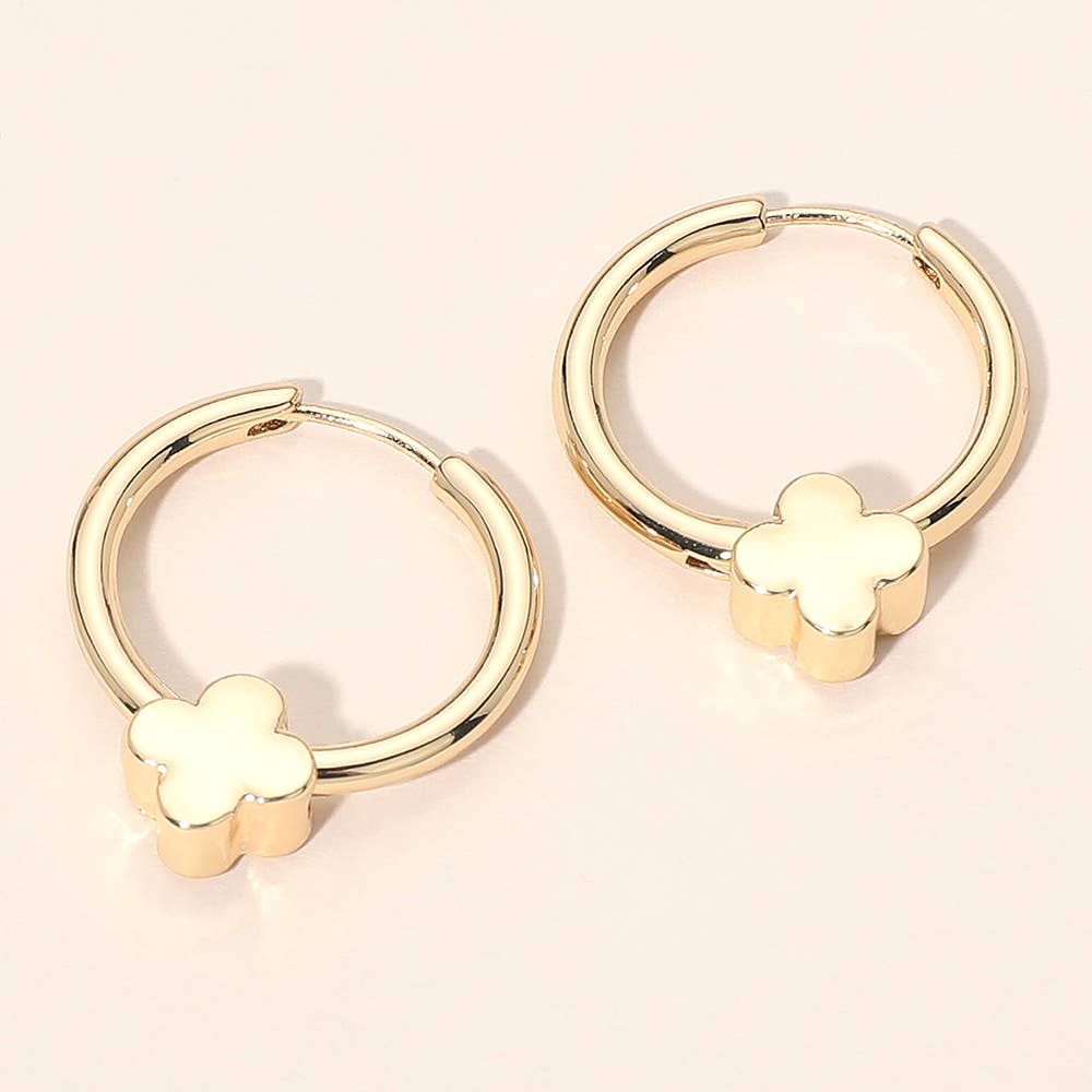Gold Dipped Quatrefoil Accent Huggie Hoop Earrings: Gold