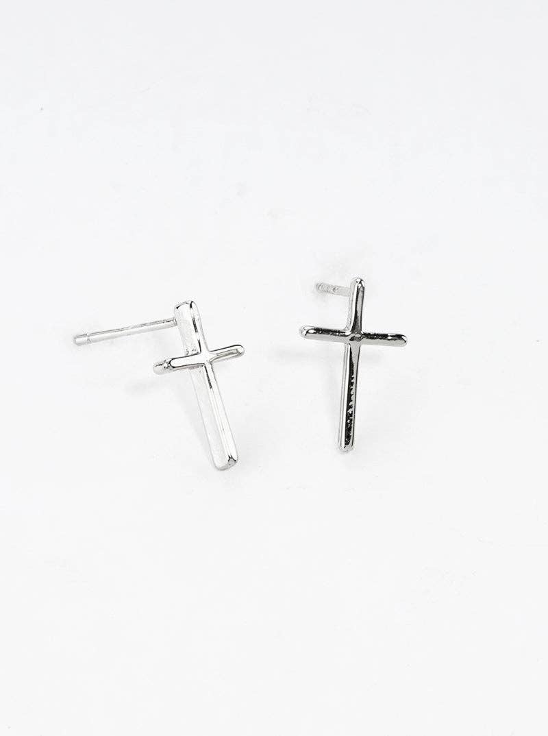 White Gold Dipped Dainty Cross Post Stud Earrings: Gold