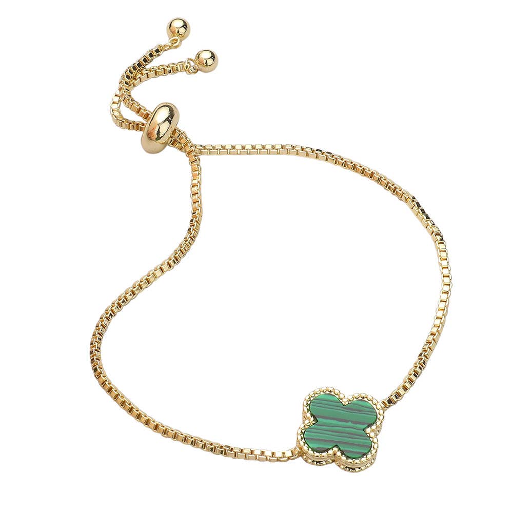 Natural Stone Quatrefoil Cluster Pointed Adjustable Bracelet: Tq