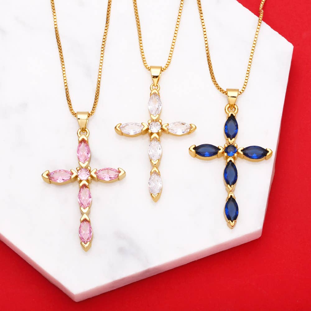 Cross Cubic Zirconia Pendant Necklace  N4764: Blue