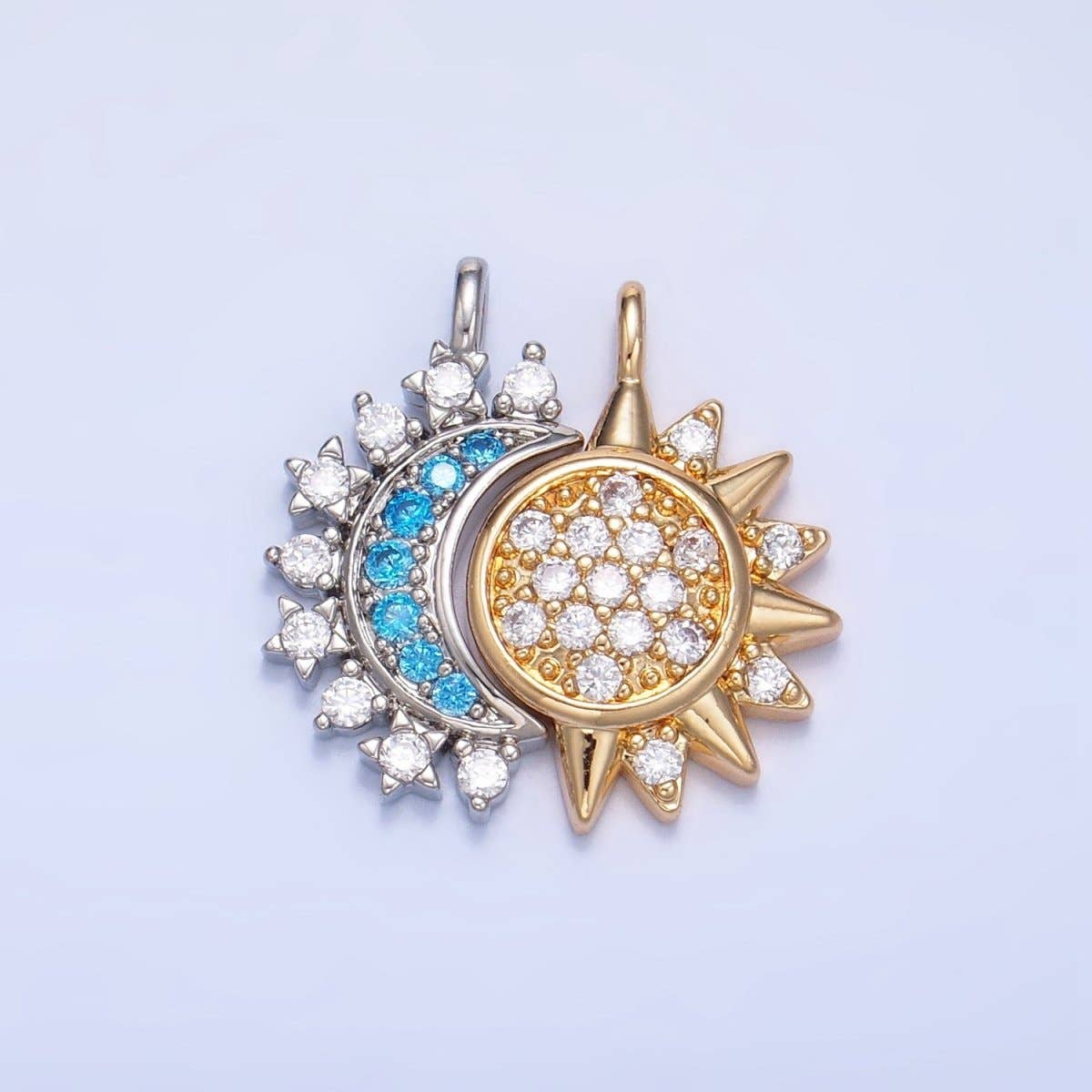 24K Gold Filled Celestial Sun Crescent Moon Micro Paved CZ Pendant Set | AG829
