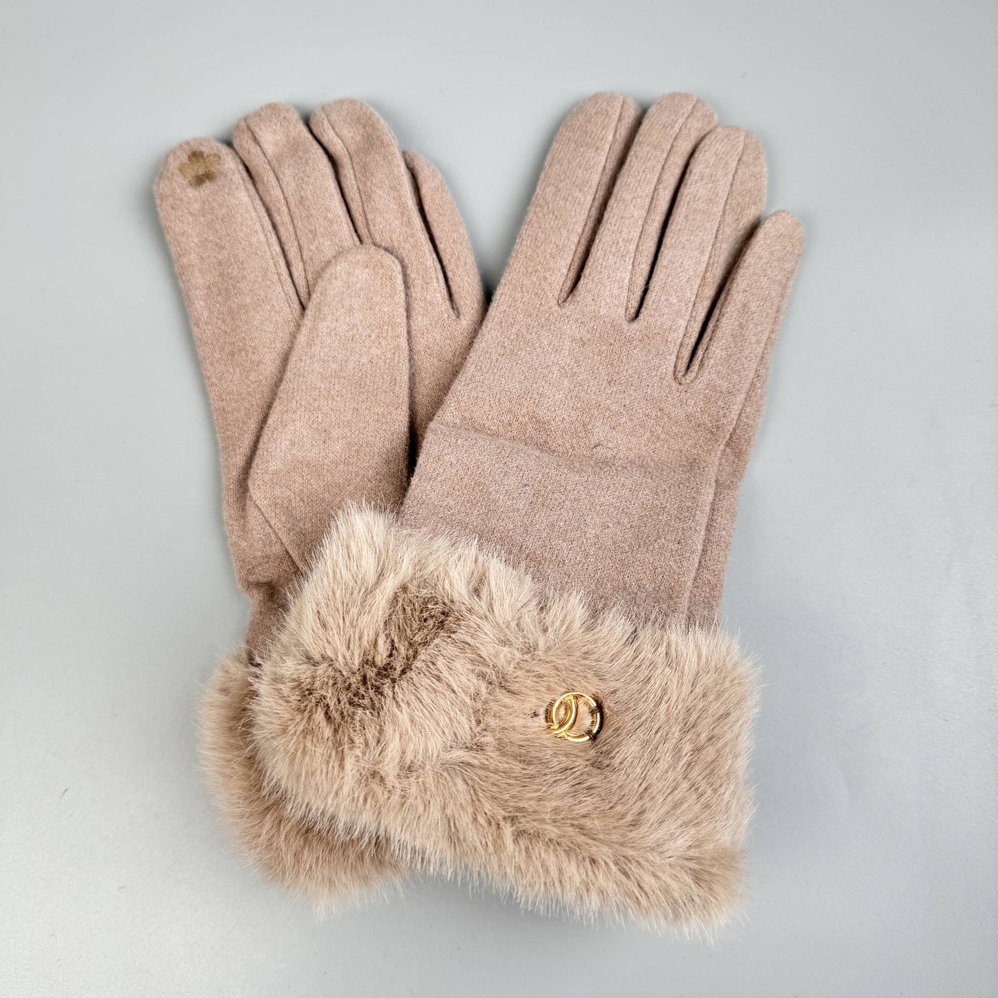Faux Fur Touch Screen Gloves : Black