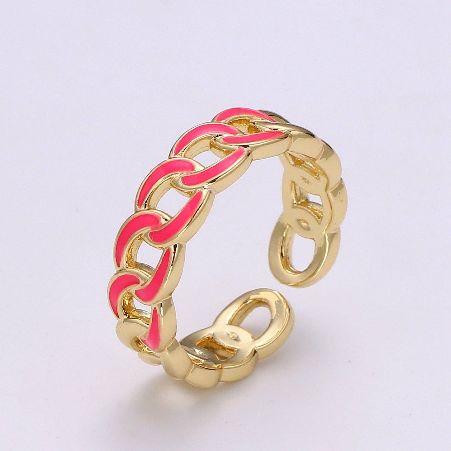 1x Enamel Gold Curb Chain Ring, Statement Ring, Chunky Link Chain Ring, Stackable Ring Thick Gold Ring Open Gold Ring gift for her: White