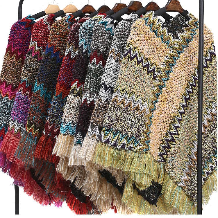 Knitted Tassel Shawl S0097: Rose Red